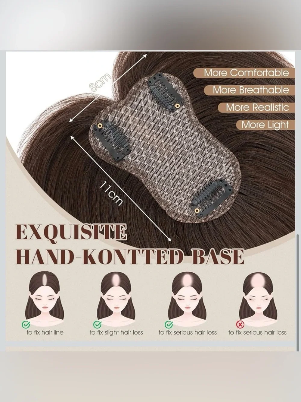 100% Human Remy Toppers With Side Bang